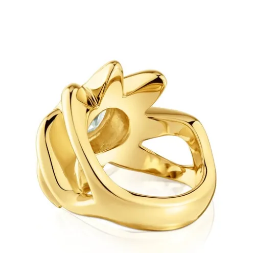 Anel carimbo banhado a ouro de 18 K sobre prata e prasiolita Galia