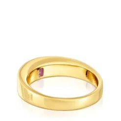 Anel carimbo banhado a ouro de 18 K sobre prata e ametista TOUS Basic Colors