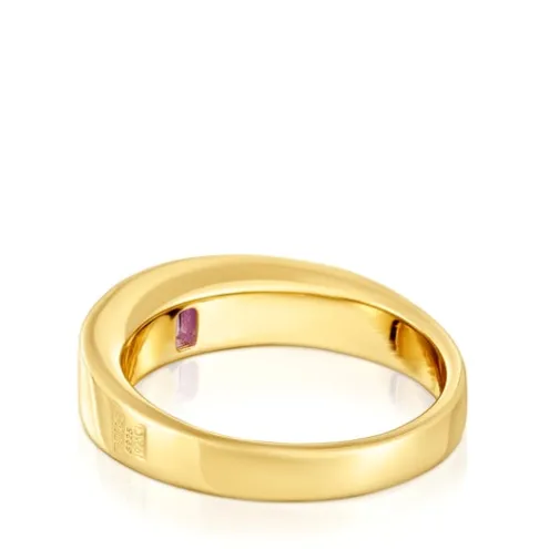 Anel carimbo banhado a ouro de 18 K sobre prata e ametista TOUS Basic Colors