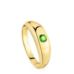 Anel carimbo banhado a ouro de 18 K sobre prata e cromodiópsido TOUS Basic Colors