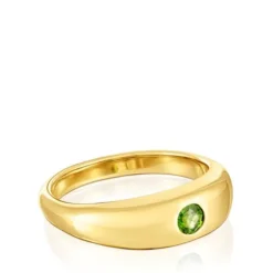 Anel carimbo banhado a ouro de 18 K sobre prata e cromodiópsido TOUS Basic Colors