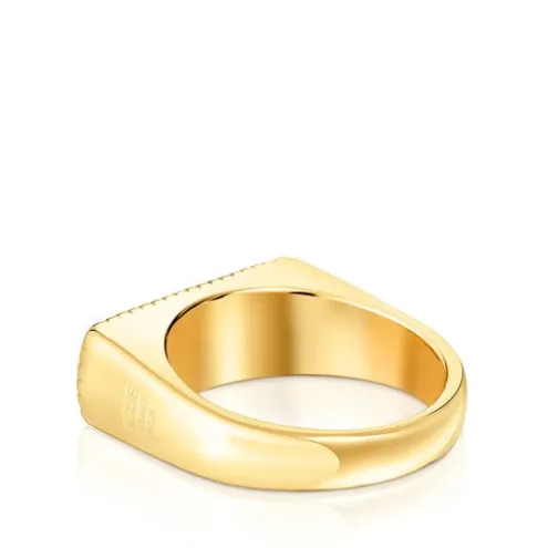 Anel carimbo em prata vermeil e diamantes Logo