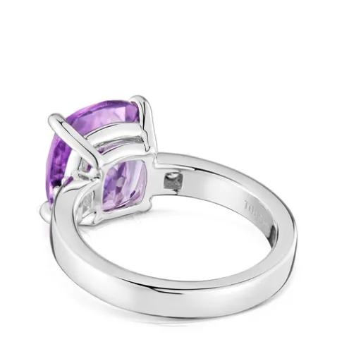 Anel em prata com diamante e ametista Basic Colors