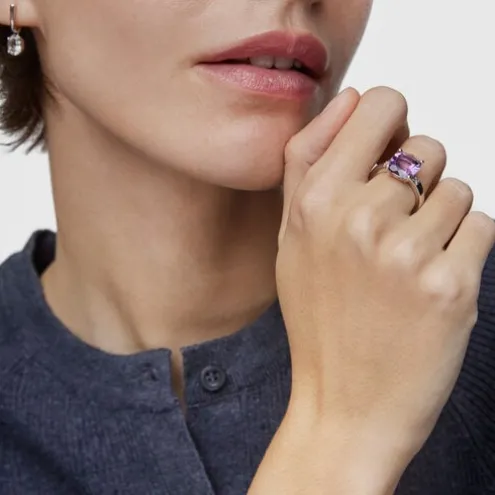Anel em prata com diamante e ametista Basic Colors