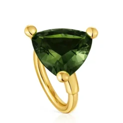 Anel grande banhado a ouro de 18 K sobre prata e espinélio verde criado em laboratório TOUS Color LGG