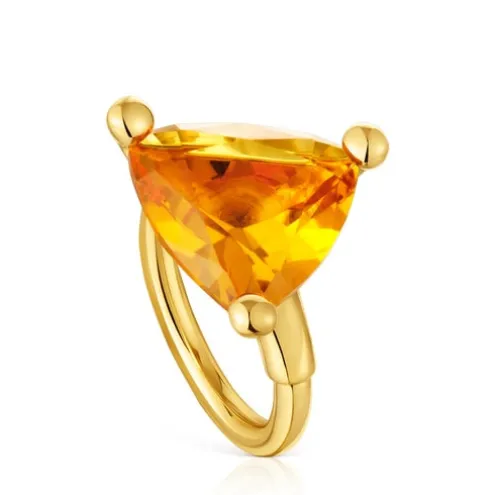Anel grande banhado a ouro de 18 K sobre prata e citrino criado em laboratório TOUS Color LGG