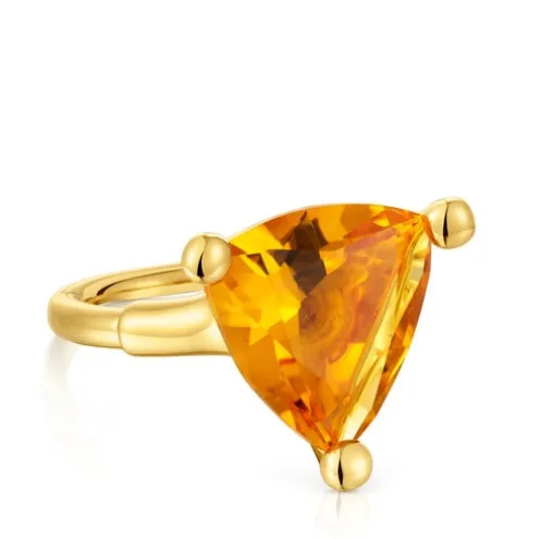 Anel grande banhado a ouro de 18 K sobre prata e citrino criado em laboratório TOUS Color LGG