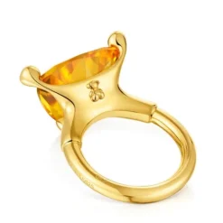 Anel grande banhado a ouro de 18 K sobre prata e citrino criado em laboratório TOUS Color LGG