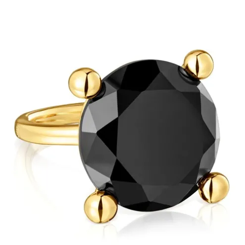 Anel grande banhado a ouro de 18 K sobre prata e ónix Color Black
