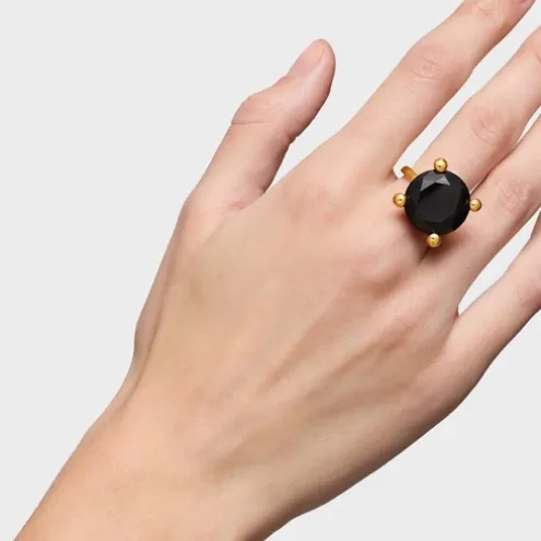 Anel grande banhado a ouro de 18 K sobre prata e ónix Color Black