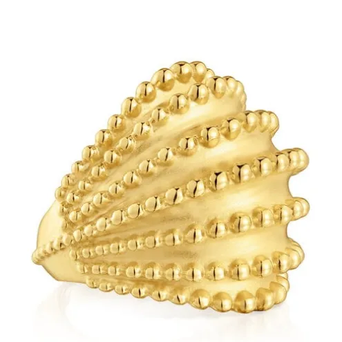 Anel grande banhado a ouro de 18 K sobre prata TOUS Grain