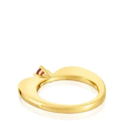 Anel grande coração banhado a ouro de 18 K sobre prata e rodolita My Other Half