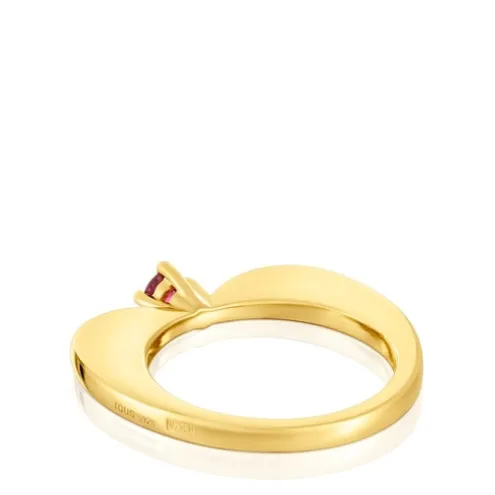 Anel grande coração banhado a ouro de 18 K sobre prata e rodolita My Other Half