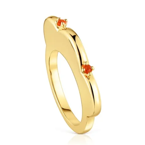 Anel grande flor banhado a ouro de 18 K sobre prata e cornalina My Other Half
