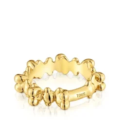 Anel médio banhado a ouro 18 K sobre prata e motivos de urso Bold Bear