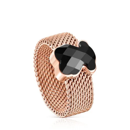 Anel Mesh Color em Aço IP rosado e Ónix