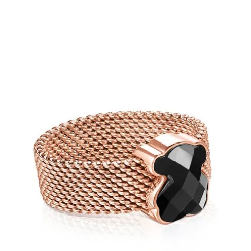 Anel Mesh Color em Aço IP rosado e Ónix