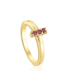 Anel pequeno banhado a ouro de 18 K sobre prata e rodolita TOUS Basic Colors