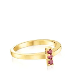 Anel pequeno banhado a ouro de 18 K sobre prata e rodolita TOUS Basic Colors