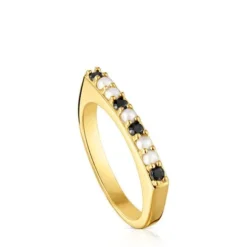Anel pequeno banhado a ouro de 18 K sobre prata e pedras preciosas TOUS Basic Colors
