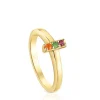 Anel pequeno banhado a ouro de 18 K sobre prata e pedras preciosas TOUS Basic Colors