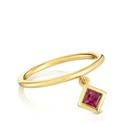 Anel pequeno banhado a ouro de 18 K sobre prata e detalhe rodolita TOUS Basic Colors