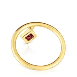 Anel pequeno banhado a ouro de 18 K sobre prata e detalhe rodolita TOUS Basic Colors