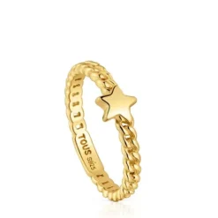 Anel pequeno estrela banhado a ouro de 18 K sobre prata Bold Motif