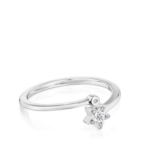 Anel pequeno estrela em ouro branco com diamantes TOUS Grain