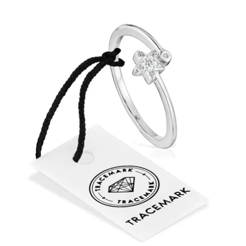 Anel pequeno estrela em ouro branco com diamantes TOUS Grain