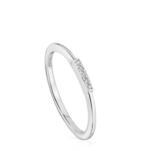 Anel pequeno tira em ouro branco com diamantes TOUS Grain