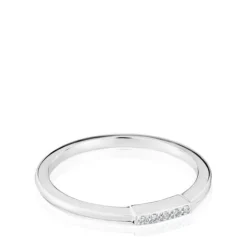 Anel pequeno tira em ouro branco com diamantes TOUS Grain