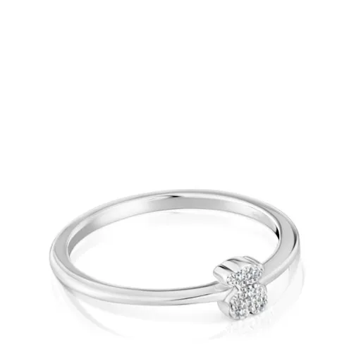 Anel pequeno urso em ouro branco com diamantes TOUS Grain