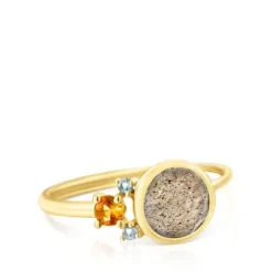 Anel Virtual Garden em ouro com labradorite, safira e topázio