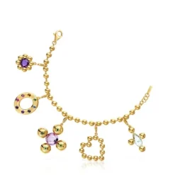 Bracelet chaîne en argent plaqué or 18 ct et pendentifs avec pierres précieuses Sugar Party