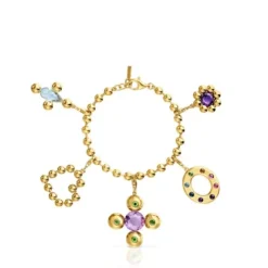 Bracelet chaîne en argent plaqué or 18 ct et pendentifs avec pierres précieuses Sugar Party