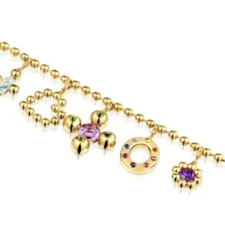 Bracelet chaîne en argent plaqué or 18 ct et pendentifs avec pierres précieuses Sugar Party