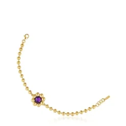 Bracelet chaîne fleur en argent plaqué or 18 ct et améthyste Sugar Party