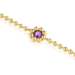 Bracelet chaîne fleur en argent plaqué or 18 ct et améthyste Sugar Party