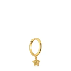 Brinco de argola individual curto banhados a ouro de 18 K sobre prata e motivo estrela TOUS Grain