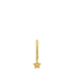 Brinco de argola individual curto banhados a ouro de 18 K sobre prata e motivo estrela TOUS Grain
