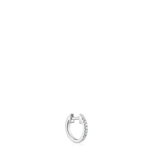 Brinco individual de argola curto em ouro branco com diamantes 8,5 mm Les Classiques