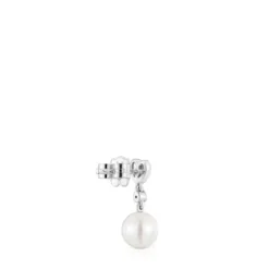 Brinco solto curto coração em ouro branco com diamantes e pérola cultivada TOUS Grain