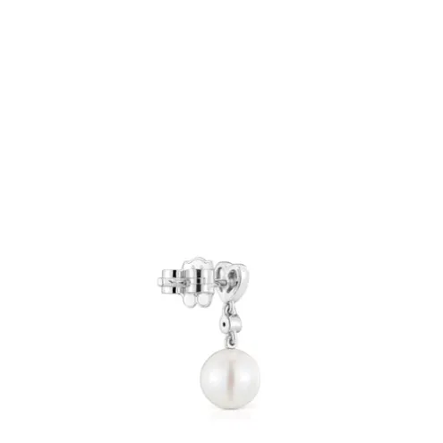 Brinco solto curto coração em ouro branco com diamantes e pérola cultivada TOUS Grain