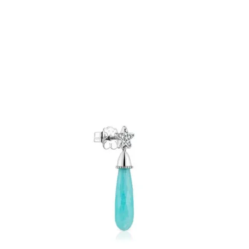 Brinco solto curto estrela em ouro branco com diamantes e amazonite TOUS Grain