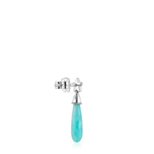 Brinco solto curto estrela em ouro branco com diamantes e amazonite TOUS Grain