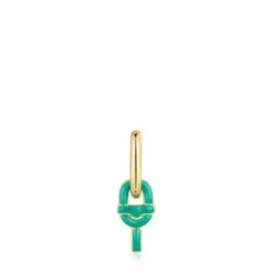 Brinco solto de argola banhados a ouro de 18 K sobre prata e motivo pingente cor verde TOUS MANIFESTO