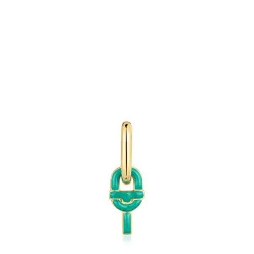 Brinco solto de argola banhados a ouro de 18 K sobre prata e motivo pingente cor verde TOUS MANIFESTO