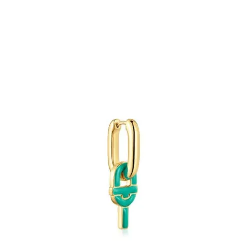 Brinco solto de argola banhados a ouro de 18 K sobre prata e motivo pingente cor verde TOUS MANIFESTO