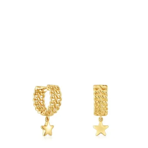 Brincos argola curtos banhados a ouro de 18 K sobre prata motivo estrela Bold Motif